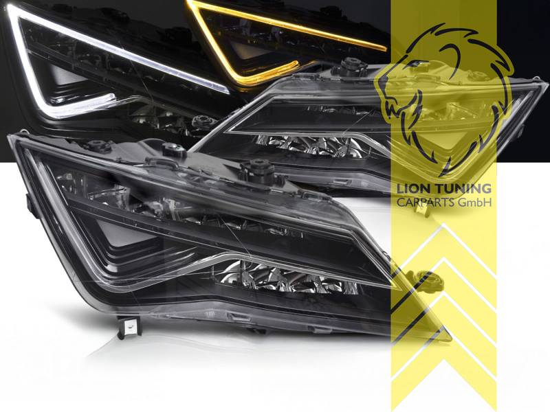 LED, mit LED Blinker, dynamischer LED Blinker, schwarz, nur passend für Fahrzeuge mit original Halogen Scheinwerfern, LED Abblendlicht / LED Fernlicht, elektrisch verstellbar - Stellmotor integriert, Eintragungsfrei / mit E-Prüfzeichen, Eintragungsfrei / mit R87 Zulassung als Tagfahrlicht